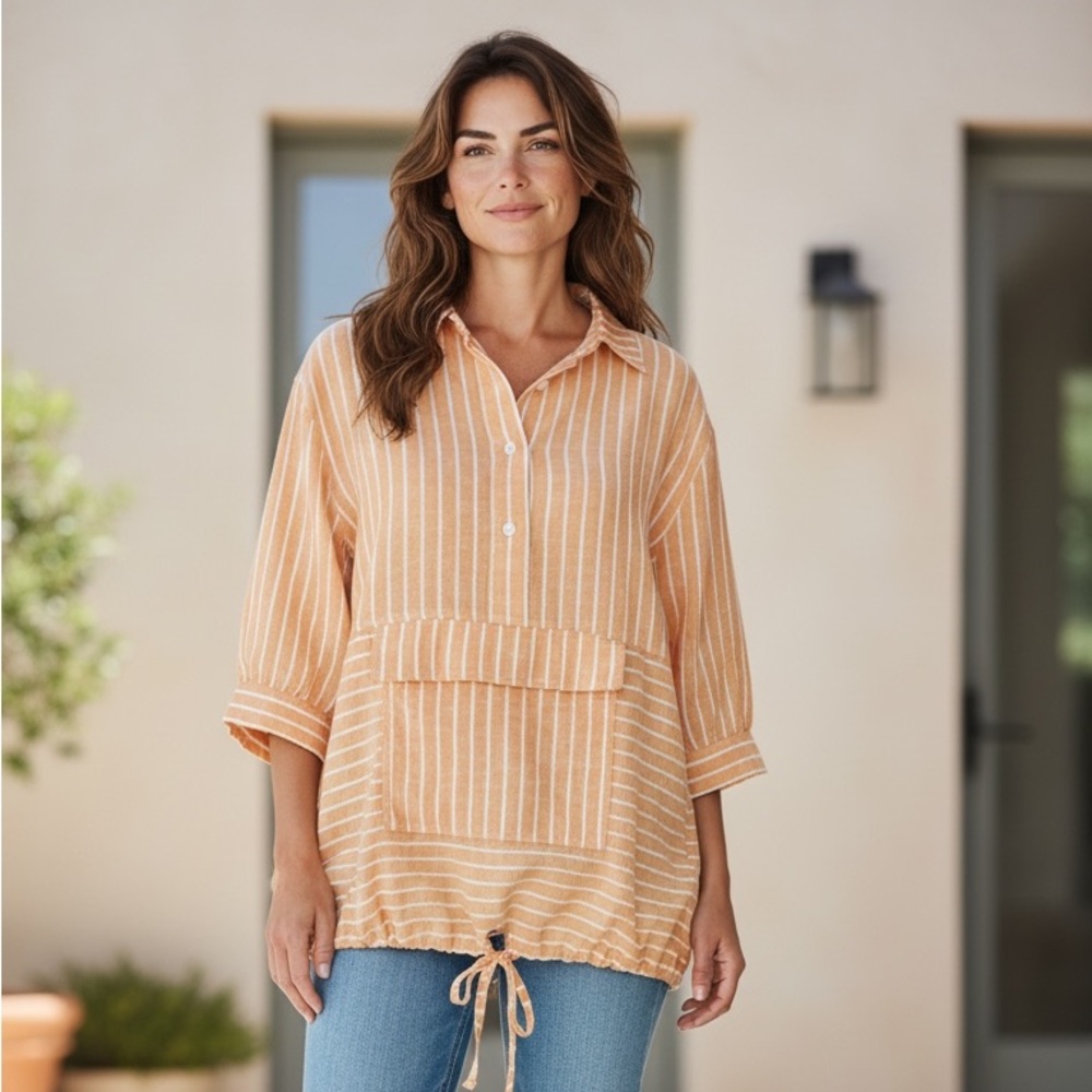 Westbound Linen Blend Striped Tunic Top – Size Medium